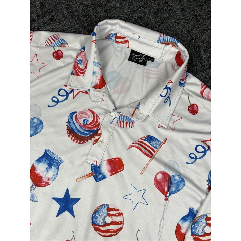 Sunday Swagger Polo Shirt Men 2XL Patriotic USA Red White Blue Golf Activewear
